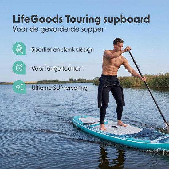 LifeGoods SUP Board Touring - 165 KG Draagkracht - 365 x 76 cm - Opblaasbaar - Compleet Sup pakket - Donkerblauw