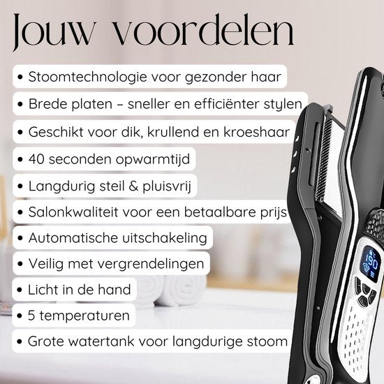 Sansbeauté® Stoomstijltang - Stoom Stijltang - Brede Platen - Professionele Stijltang – stoomstijltangs - Zwart