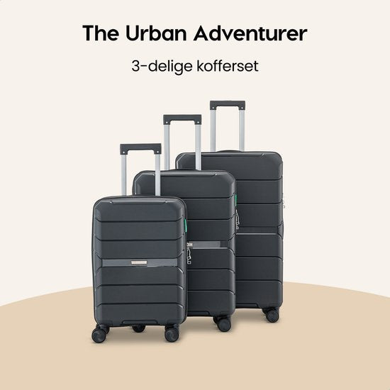 SC Urban Adventurer - Kofferset - 3-delig - Cijferslot - 232L - Spinner wielen - Reiskoffer met Kofferslot - Lichtgewicht - Donkergrijs