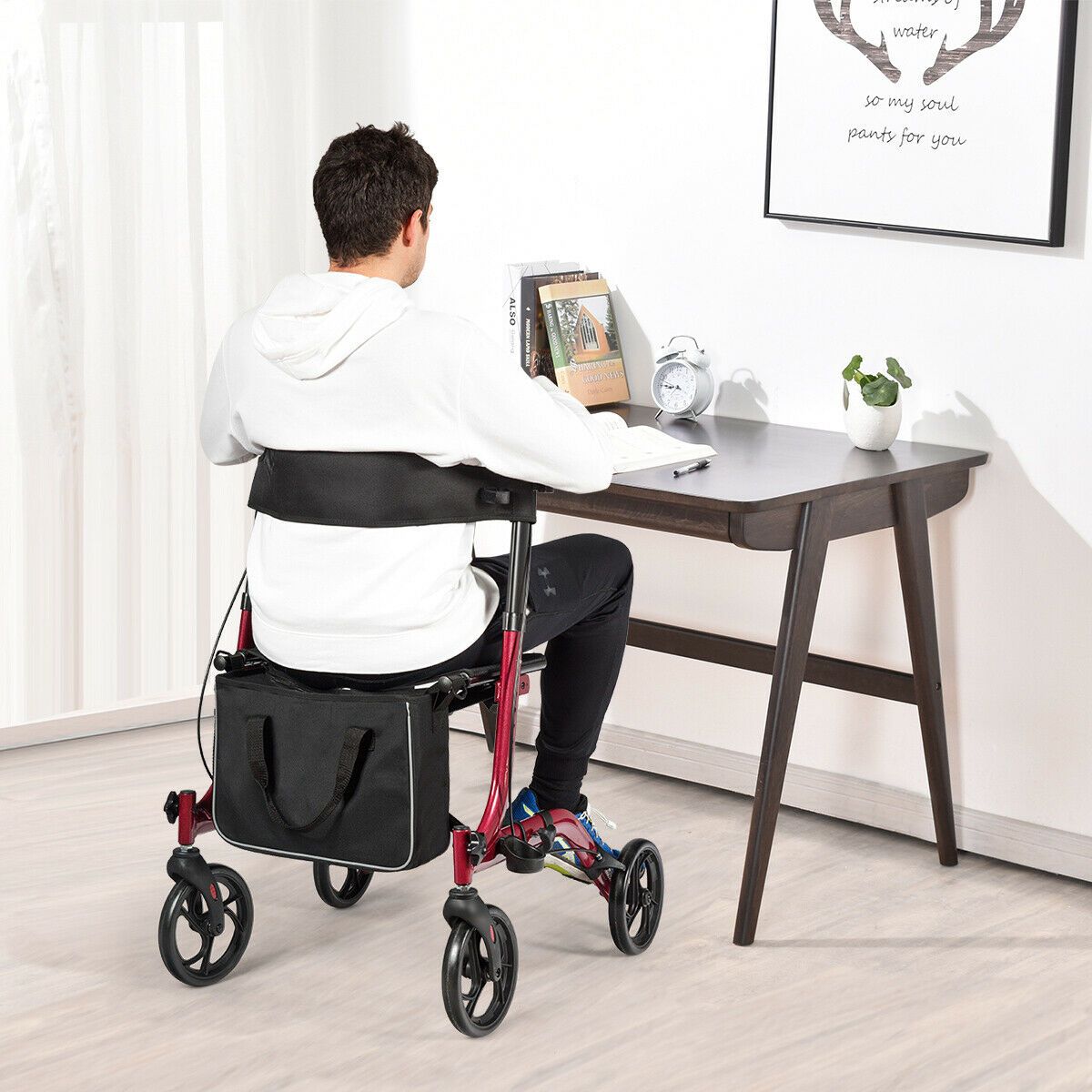 Coast Opvouwbare Aluminium Rollator Walker met 4 Wielen, Rood – 54 x 74 x 82-95 cm