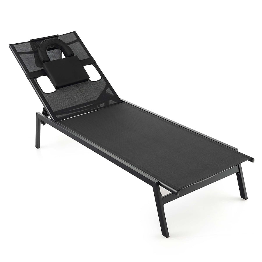 Coast Sun Louner met gezichtsopeningstuinlounder met 5-voudig verstelbare rugleuning zwart