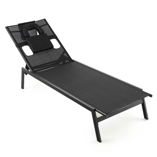 Coast Sun Louner met gezichtsopeningstuinlounder met 5-voudig verstelbare rugleuning zwart