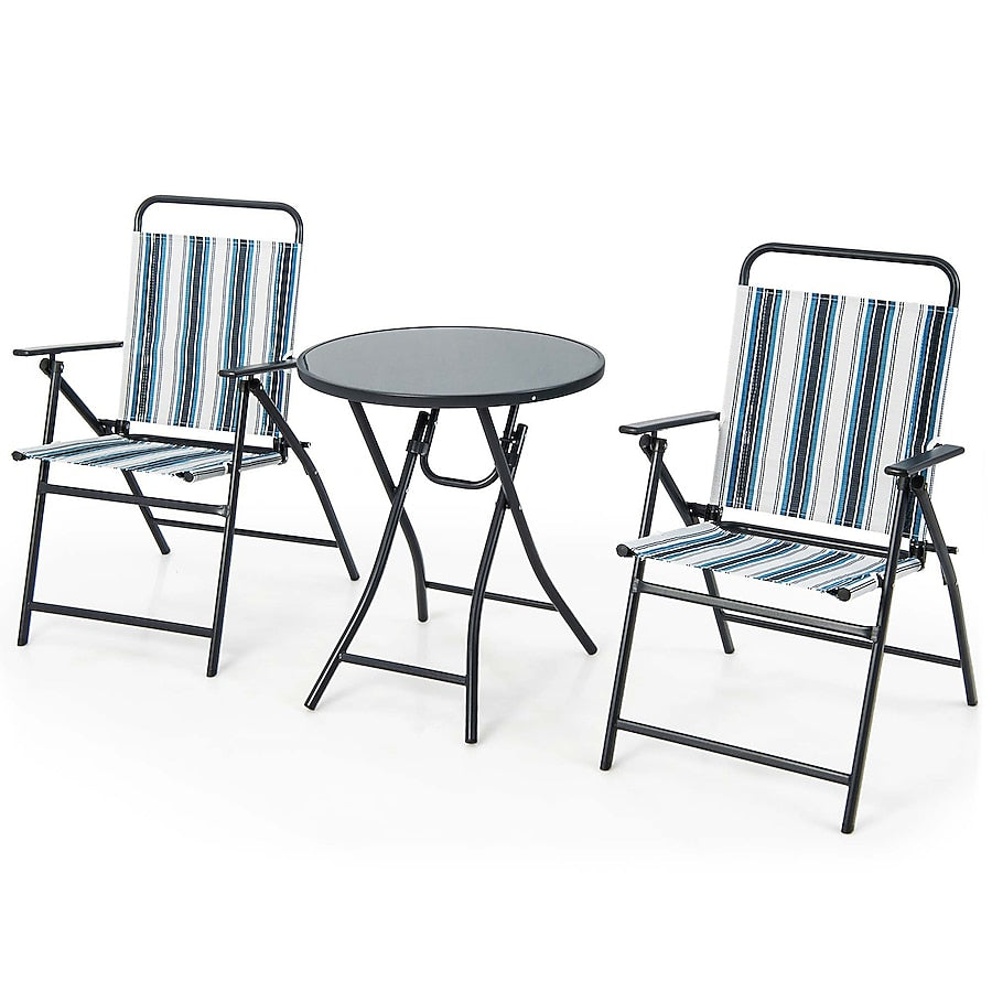 Coast 3-delige balkon set bistrotisch met 2 vouwstoelen zitplaatsen ingesteld met robuust metalen frame