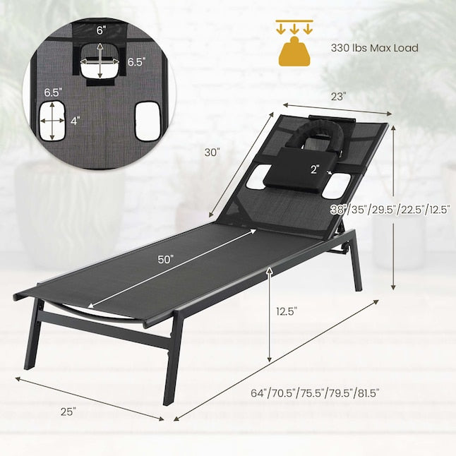 Coast Sun Louner met gezichtsopeningstuinlounder met 5-voudig verstelbare rugleuning zwart
