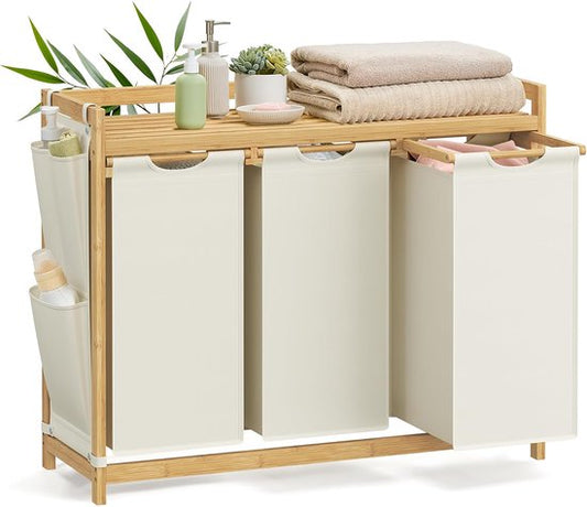 Budu Wasmand 3 vakken - Wassorteerder - Wasmanden Bamboe - 150L