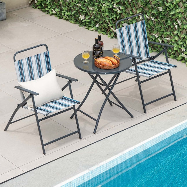 Coast 3-delige balkon set bistrotisch met 2 vouwstoelen zitplaatsen ingesteld met robuust metalen frame