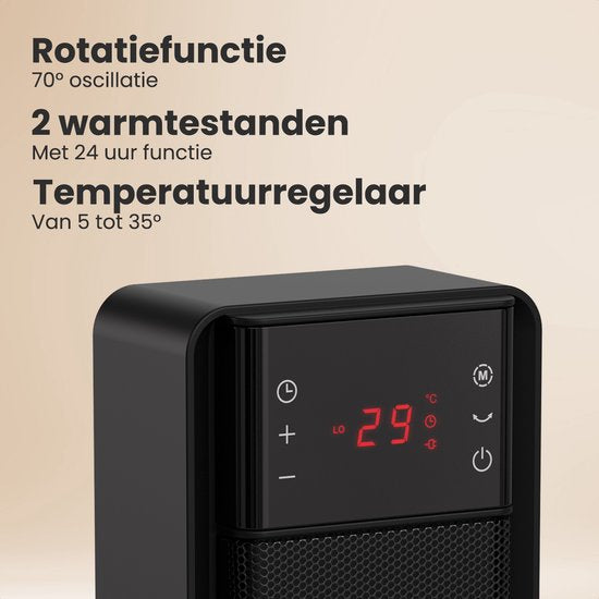 Auronic Elektrische Kachel - Keramische Kachel - Toren Kachel - 2000W Heater - Zwart