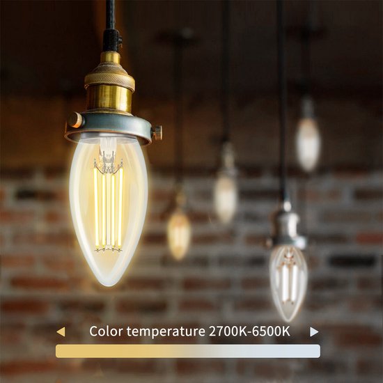 LED Lamp - Filament - Smart LED - Bulb C35 - 4.5W - E14 Fitting - Slimme LED - Wifi LED + Bluetooth - Aanpasbare Kleur - Transparant Helder - Glas