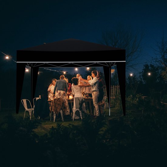 LifeGoods Partytent - Paviljoen - Easy Up - Opvouwbaar - Waterdicht - Met Draagtas - 300 x 300 cm – Zwart