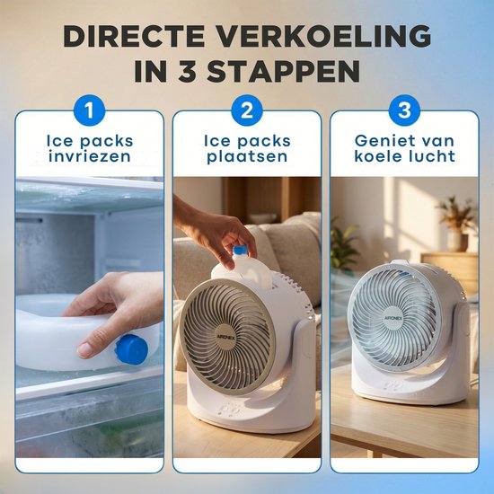 Mini Aircooler – Persoonlijke Luchtkoeler met Ice Box – Draagbare Ventilator & Luchtbevochtiger – Oplaadbaar – 3 Snelheden – 7 Kleuren LED – Fluisterstil