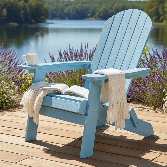 AXI Claire Adirondack Stoel Blauw – Kunststof loungestoel met armleuningen – Opklapbaar - Hoge rugleuning - Tuinstoel - 84,5 x 77 x 95,5 cm - Duurzaam & weerbestendig