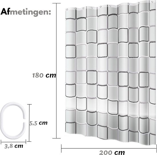 VAIVE Douchegordijn Anti Schimmel 180x200 cm – Douchegordijnen – Waterdicht - Inclusief ringen