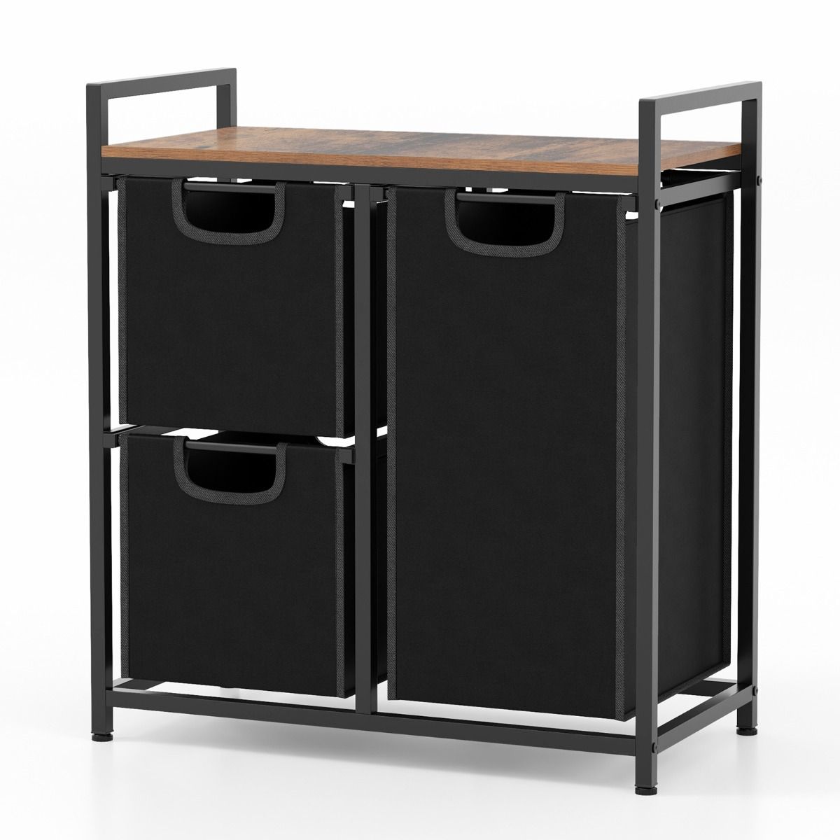 Coast Wasmand met Plank - 3 uitneembare waszakken - metalen frame - zwart en rustiek bruin