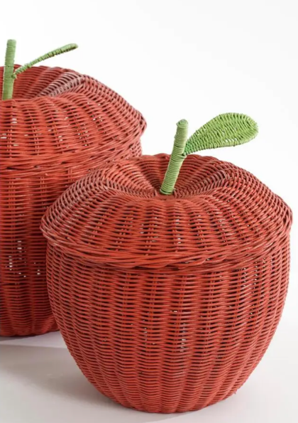 Mica Decorations Opbergmanden Appelvorm Set van 2 - Rood/Groen - Ø30 x H48 cm en Ø15 x H25 cm - Rotan