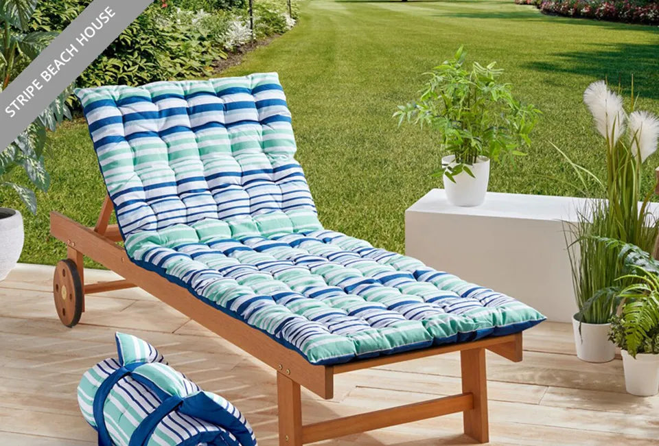 Home & Comfort draagbare ligmatras - Stripe Beach House Blue - comfortabel en makkelijk mee te nemen