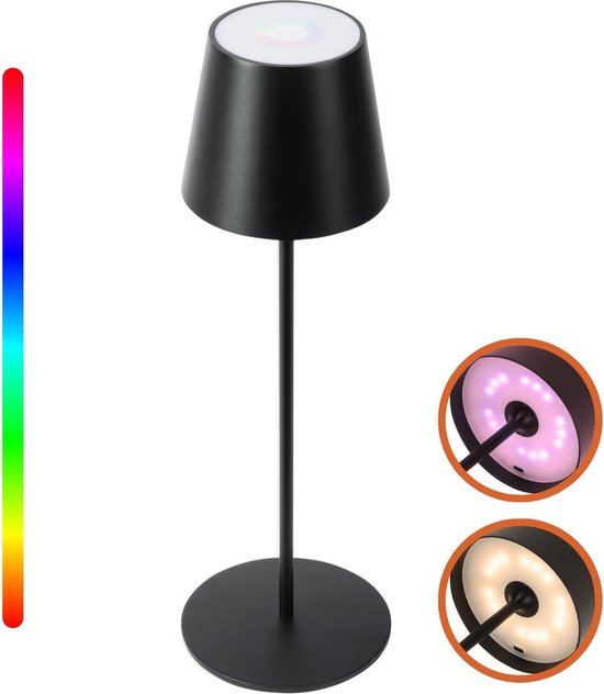 Goliving Chroma Tafellamp Oplaadbaar – Draadloos en Dimbaar – Touch Lamp – Nachtlamp Slaapkamer & Woonkamer – RGBW – 37,5 cm – Zwart