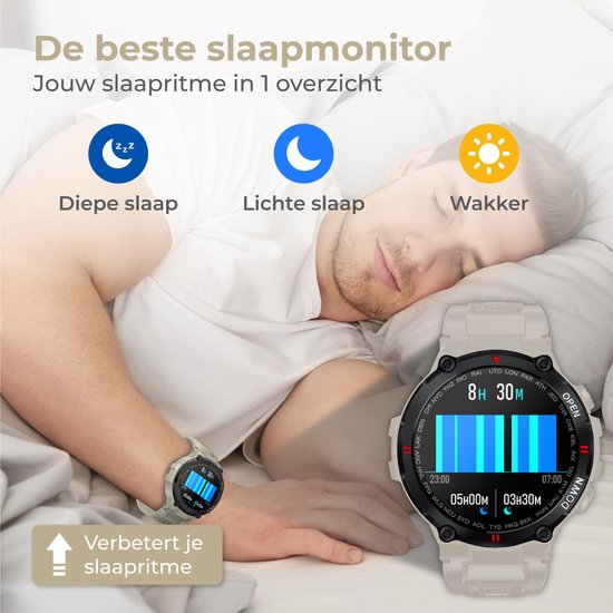 Nuvance - Outdoor Smartwatch - IP67 Waterdicht - Bluetooth Smartwatch voor Dames en Heren - Smartwatches - Sporthorloge met Stappenteller, Calorie Teller, Slaap meter - Geschikt voor alle Smartphones - Grijs