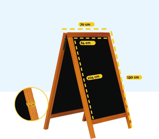 BRASQ Krijtstoepbord Mahonie - 70x130 CM - Krijtbord - Reclamebord - Stoepbord - Dubbelzijdig - voor Binnen en Buiten - Horeca