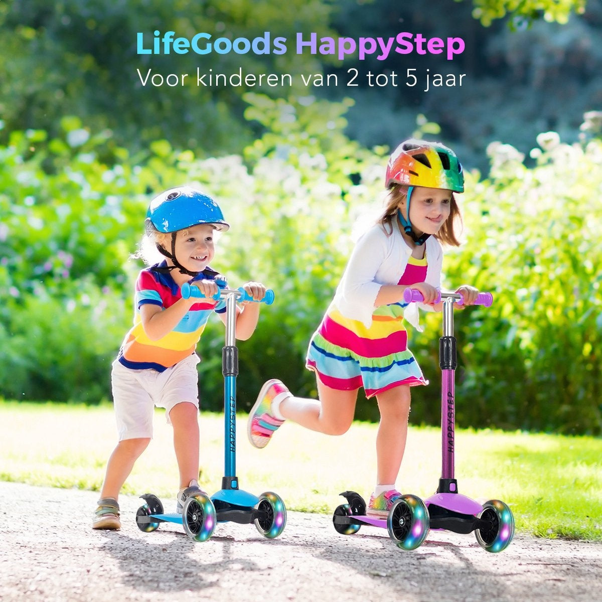 LifeGoods HappyStep - Kinderstep - Step 2-5 Jaar - 3 Lichtgevende Wielen - Jongens/Meisjes - Paars