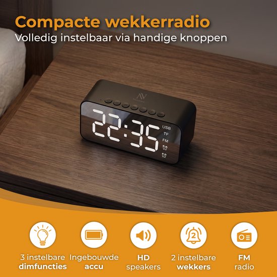 Nuvance Wekkerradio - Digitale Wekker Slaapkamer - Radiowekker - 2 Alarmen - Dimfunctie - Wekkers Digitaal - Klokradio met Wekker