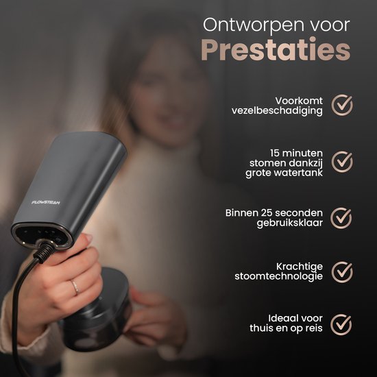 FLOWSTEAM® Luxe Kledingstomer - Handstomer & Reisstomer - Stoomapparaat Kleding - 25 Min Stomen - Matte Gray Edition