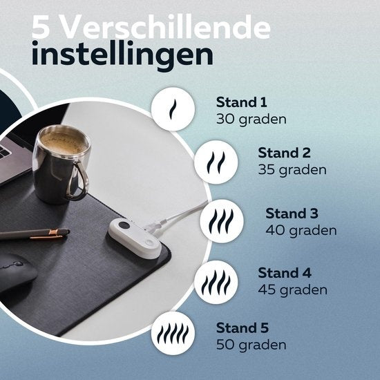 WURK Professionele Verwarmde Bureau Onderlegger - 30℃ tot 50℃ - Bureau Organizer - Inclusief Kabel Clip - Zwart - 80x33