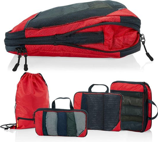 Packing Cubes met compressie voor koffer en rugzak incl. draagzak, rood