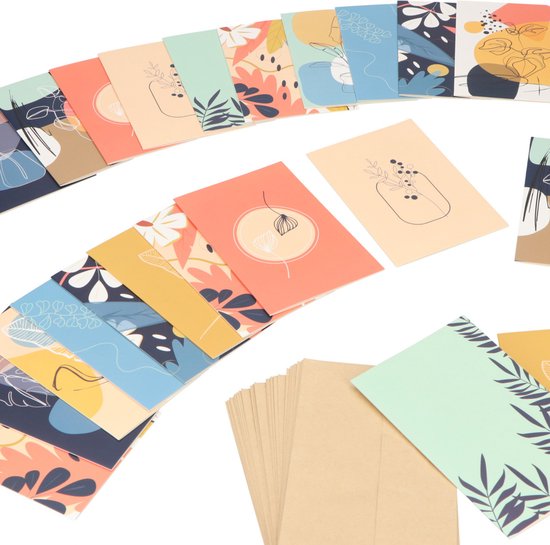 Partizzle 36x Wenskaarten met Enveloppen Set - Zonder Tekst - Leuke Ansichtkaarten Versturen - Bloemen & Natuur - 15x10 cm