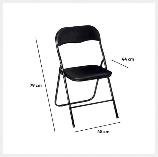 Klapstoel met pvc zitting - Zwart - 44 x 48 x 79 cm - Metaal - Bijzet stoelen - Inklapbaar