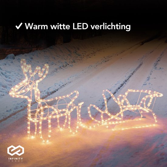 Infinity Goods Rendier Met Slee - Kerstverlichting - Buiten Binnen- LED Figuur - Kerstversiering - 3D Lichtslang - Kerst - Warm Wit