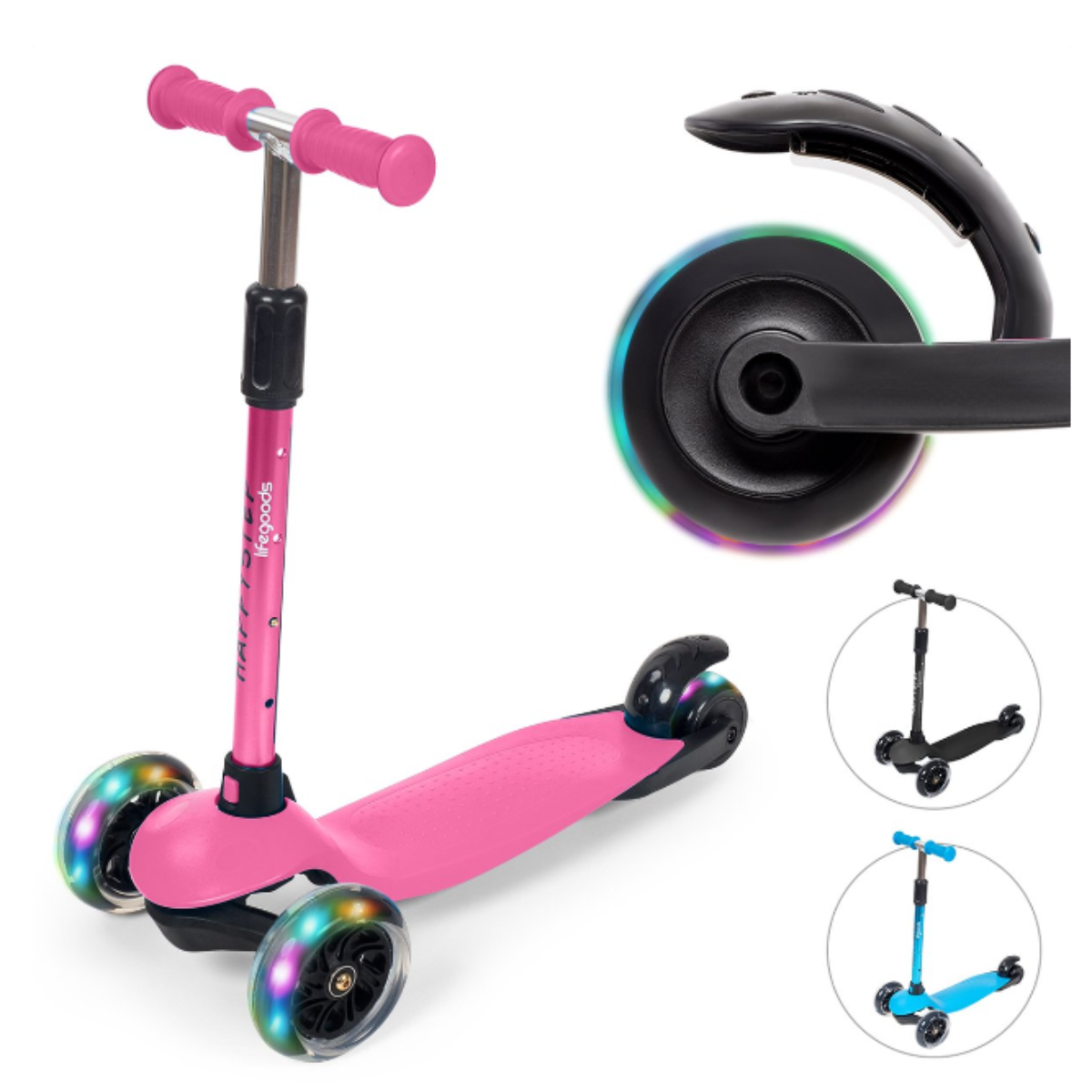 LifeGoods HappyStep - Kinderstep - Step 2-5 Jaar - 3 Lichtgevende Wielen - Jongens/Meisjes - Roze