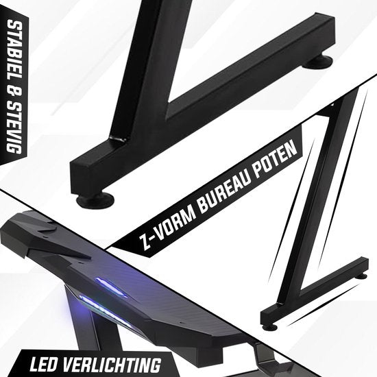 Bayt Game Bureau - Gaming Bureau - Gaming desk - Game Bureau met LED - Computer Tafel - 120 x 60 x 75 cm - Zwart