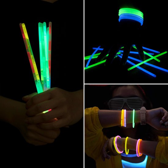 Partizzle 100 stuks Glow in the Dark Sticks met Connectors - Oud en Nieuw 2025 Glowsticks - Neon / Carnaval Party Artikelen Breekstaafjes - Verjaardag Nieuwjaar Versiering - 7 Kleuren
