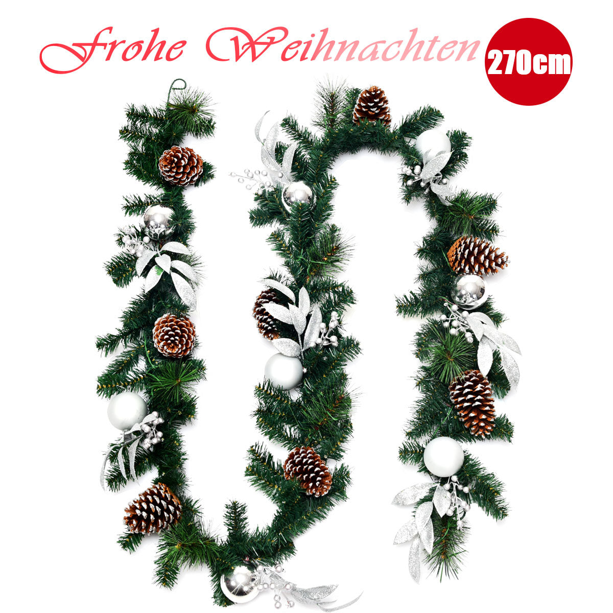 Coast Kerstslinger Groen – 274 cm – Met 50 Warmwitte LED-Lampjes en Kerstdecoratie