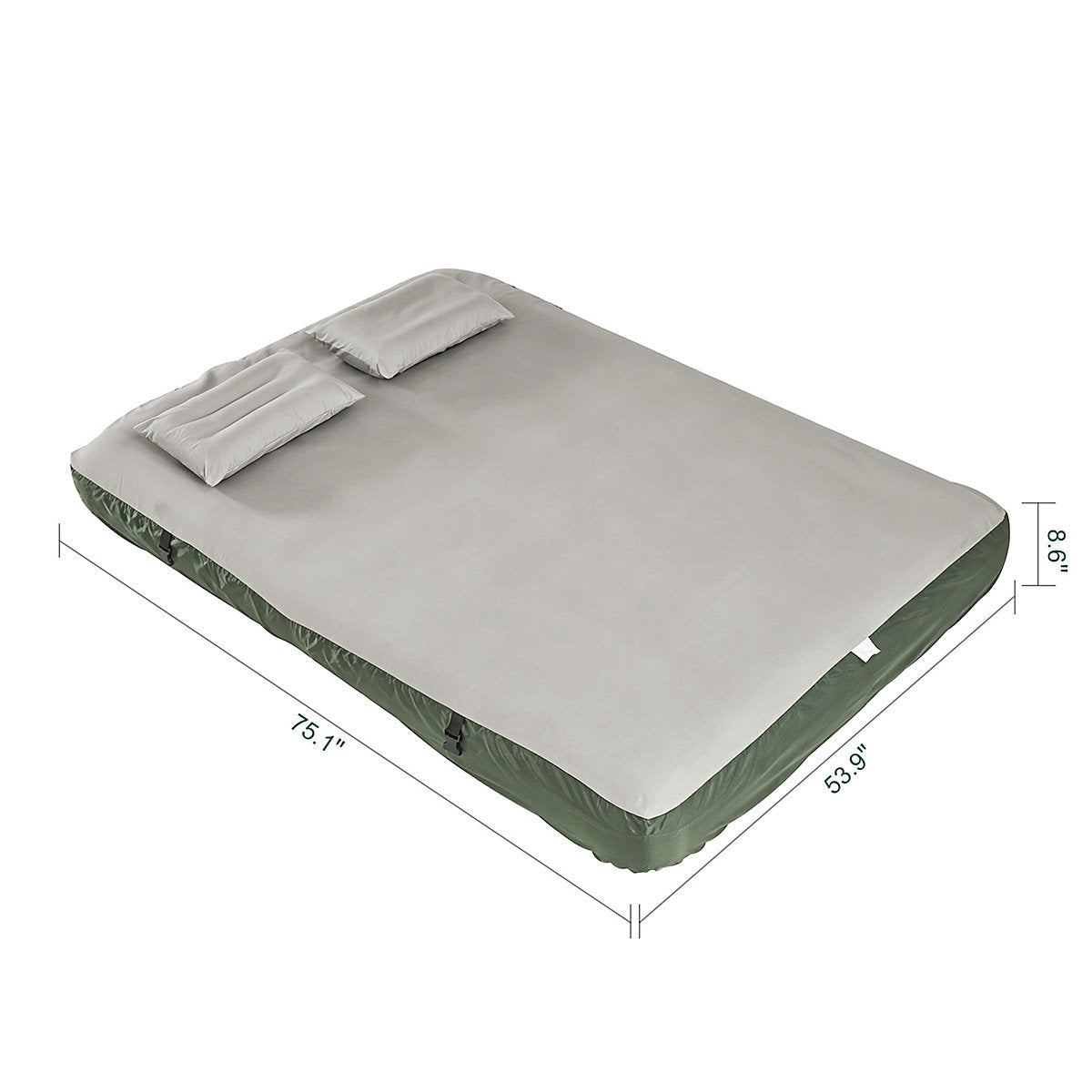 SoBuy Opblaasbaar Luchtbed 191 x 137 x 22 cm - Geïntegreerde Kussens - 150 kg - Grijs/Donkergroen