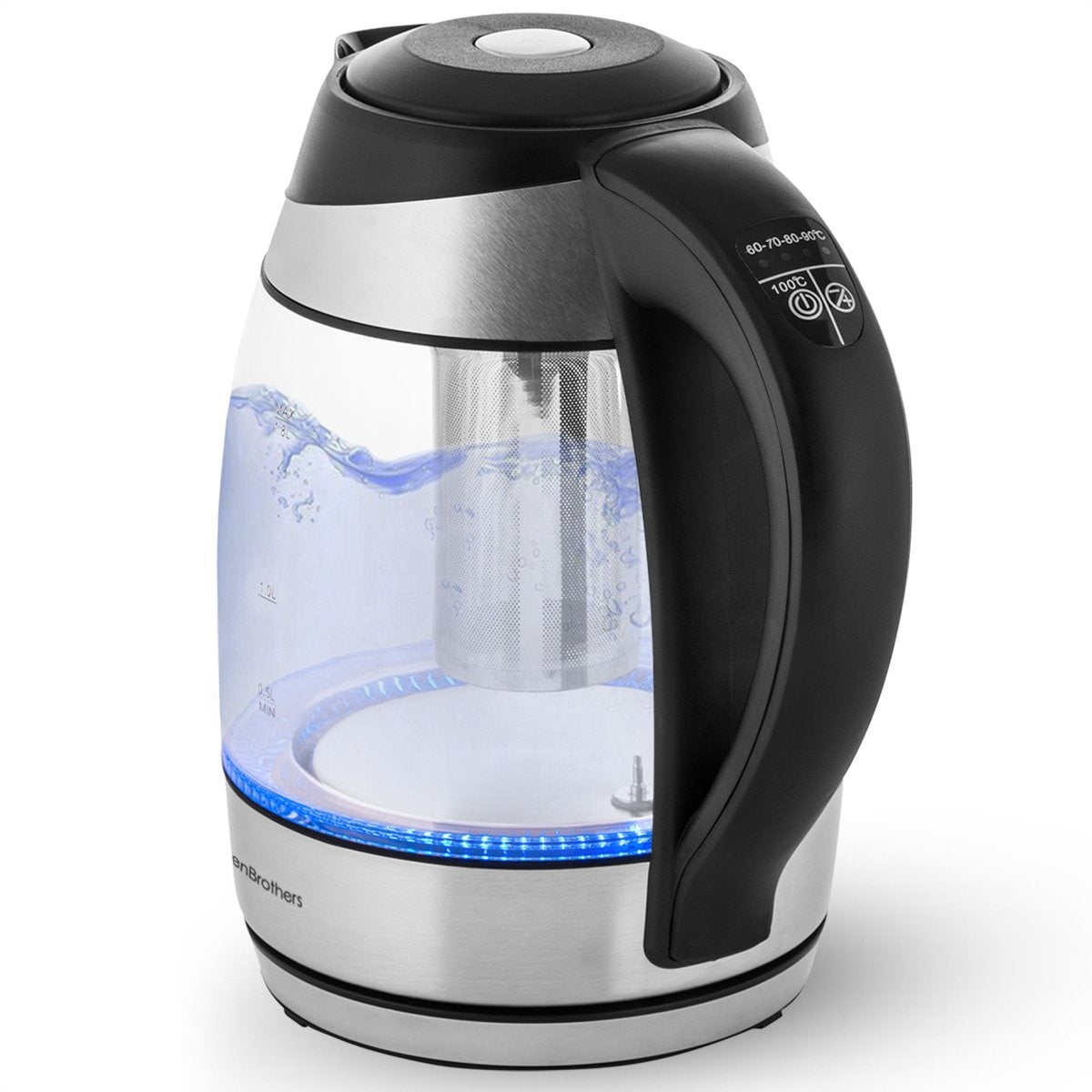 KitchenBrothers Waterkoker - 1.8L - Glas - BPA vrij - 2200W - 22.09x16x24.41 - Glas|Met temperatuurregeling