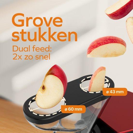 KitchenBrothers Slowjuicer - Juicer - Groenten en Fruitpers - 43 mm en 60 mm invoer - 400 ml - Rood