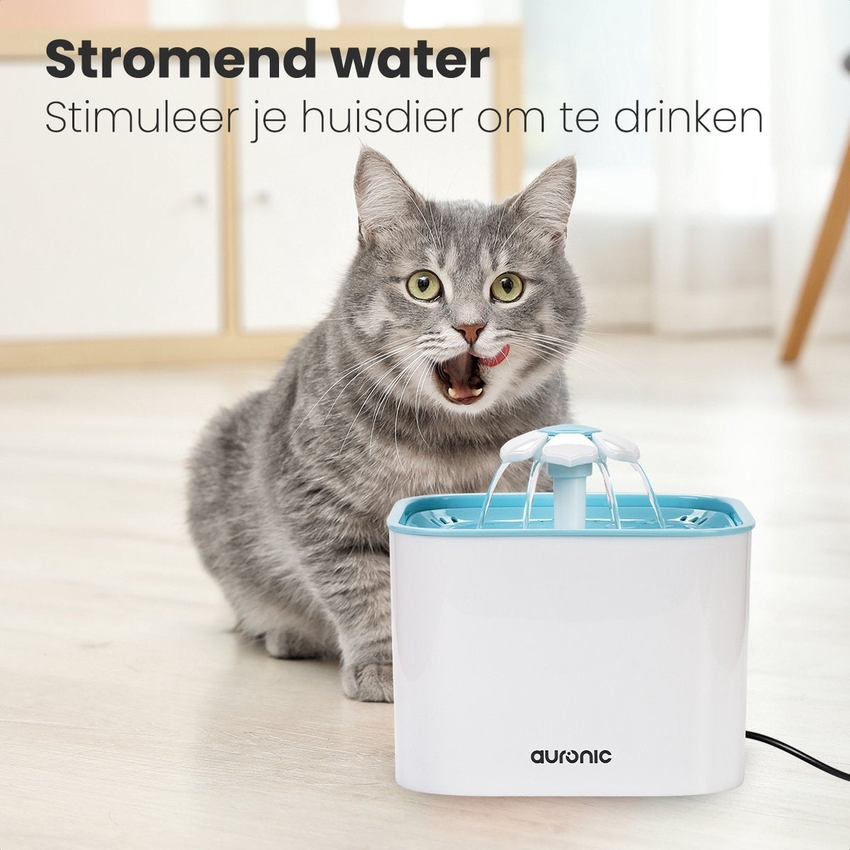 Auronic Drinkfontein voor Katten en Honden - 2L - Incl. 4 Filters - Wit
