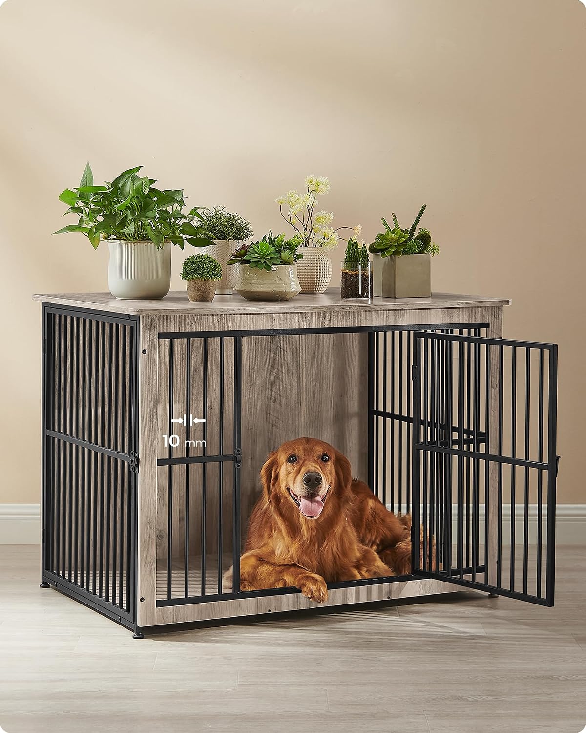 Feandrea DEGWOOD hondenbench als meubel - 110 × 76 × 82 cm - greige/zwart
