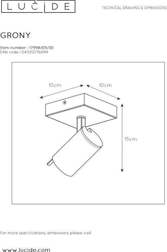 Lucide GRONY - Plafondspot (Plafondlamp) - LED Dim to warm - GU10 - 1x5W 2200K/3000K - Zwart