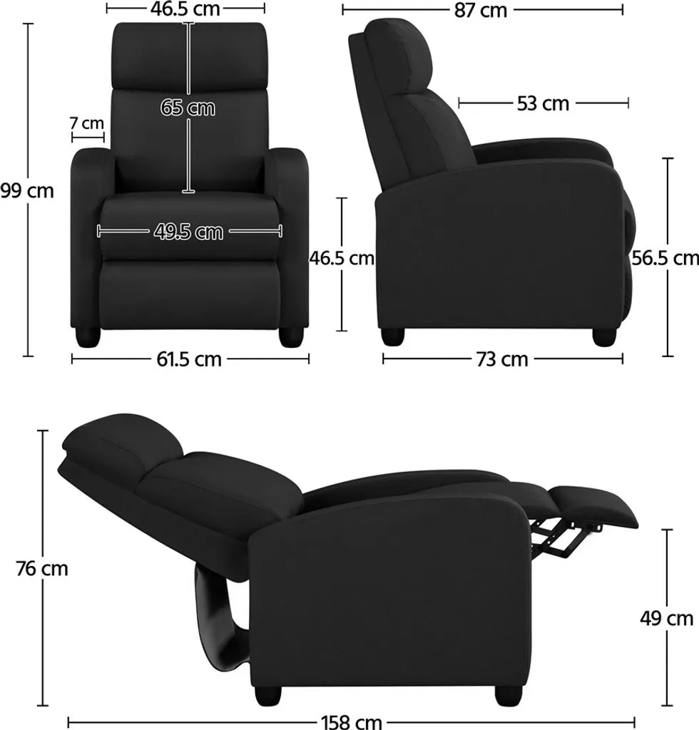 Yaheetech Relaxstoel – Zwart – 87 x 61,5 x 99 cm – Verstelbare Ligstoel met Voetsteun