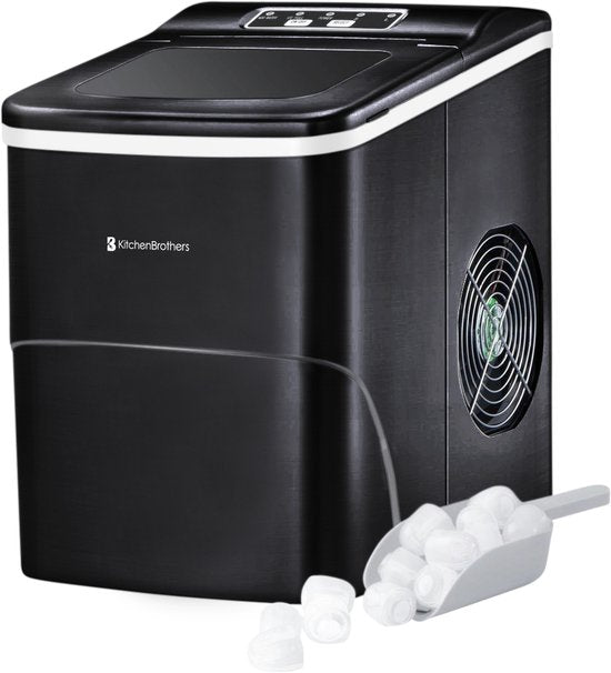 KitchenBrothers - 2L - IJsblokjesmachine - 12kg/24 uur - IJsschep - IJsblokjesmaker - Zelfreinigingsfunctie - Zwart