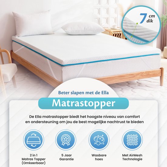 EL-Life Matrastopper 180x200 cm - 7 cm - 2 Laags Gel Infused Traagschuim & Aircell-schuim - Medium Hardheid