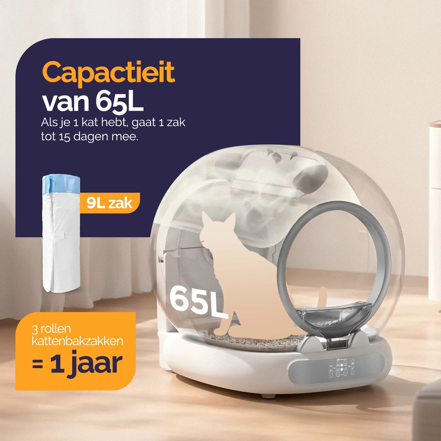 Viervoeter Fresh 3 Zelfreinigende Kattenbak - Met App - Deodorizer - Slimme Sensoren
