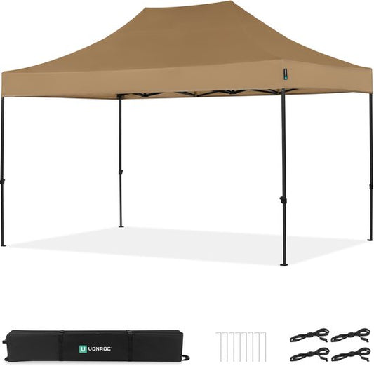 VONROC Partytent - 3x4.5 m – Premium easy-up Partytent – Modulair ontwerp - Opvouwbaar – Waterdicht – Stalen Frame - 50+ UV Bescherming - Incl. Opbergtas - Beige