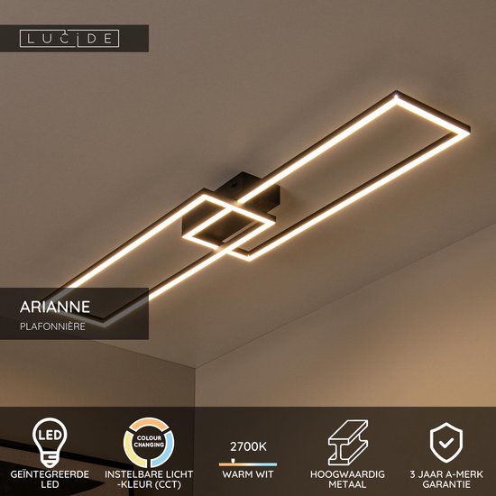 Lucide ARIANNE - Plafonnière (Plafondlamp) - LED - CCT - 1x23W 2700K/4000K - Zwart