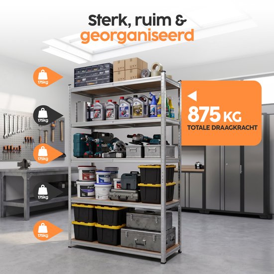 Infinity Goods Stellingkast - Set van 2 - 180x90x40 cm - Metalen Opbergrek - Voorraadkast - Magazijnstelling 5 Planken - Max. 175kg Per Plank, 875kg Totaal