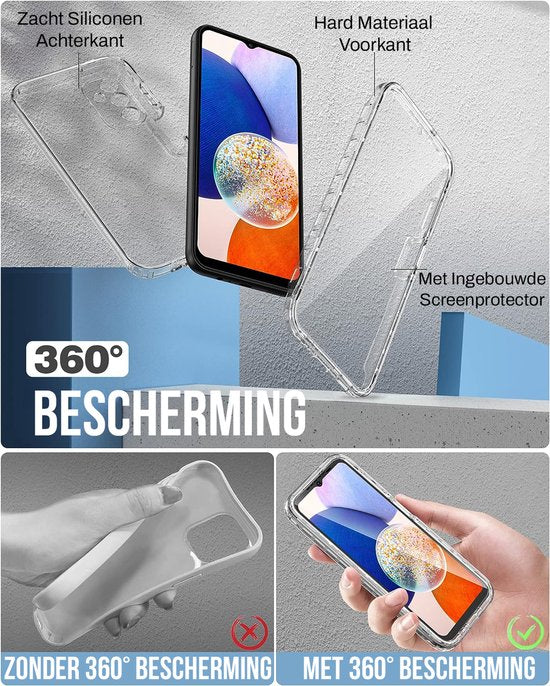 Podec 2-in-1 Hoesje met screenprotector geschikt voor Samsung Galaxy A14 Doorzichtig Telefoonhoesje - Anti-Shock Case Cover