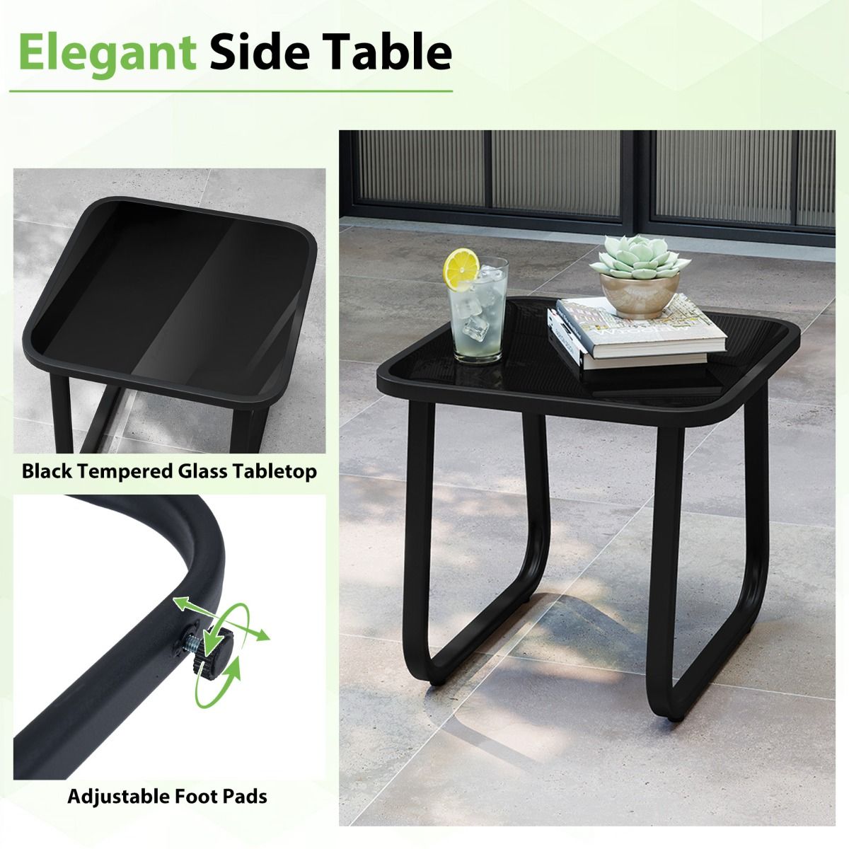 Coast 3-delige tuinset - buitenstoelen met afneembare kussens - bijzettafel met gehard glas - grijs en zwart