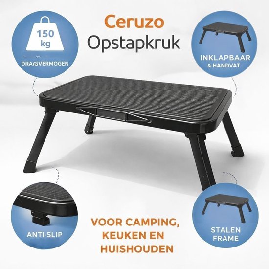 Ceruzo Opstapkruk Inklapbaar – Anti-Slip – 150 kg – Camping Keuken